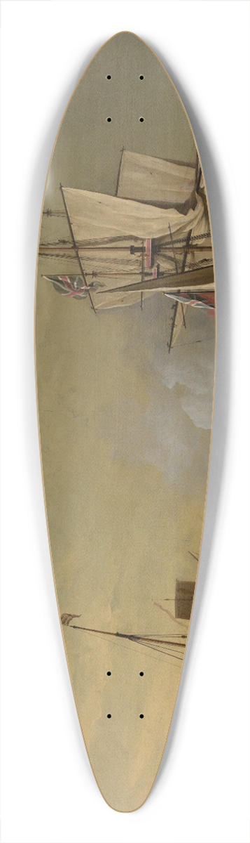 Peter Monamy - Harbor Scene; An English Ship with Sails Loosened Firing a Gun 39.3 inch art pintail longboard deck