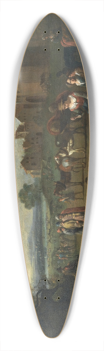 Peter Tillemans - A market scene with a river landscape beyond 39.3 inch art pintail longboard deck