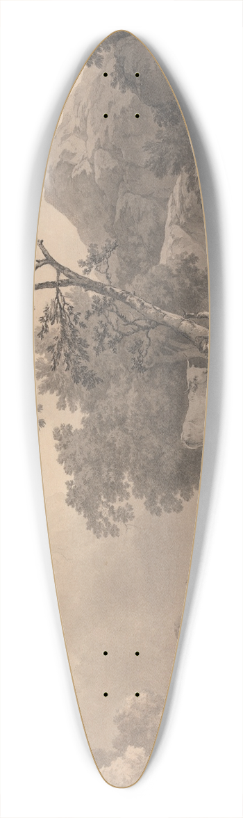 Philip James de Loutherbourg - Figures by a stream with cattle watering 39.3 inch art pintail longboard deck
