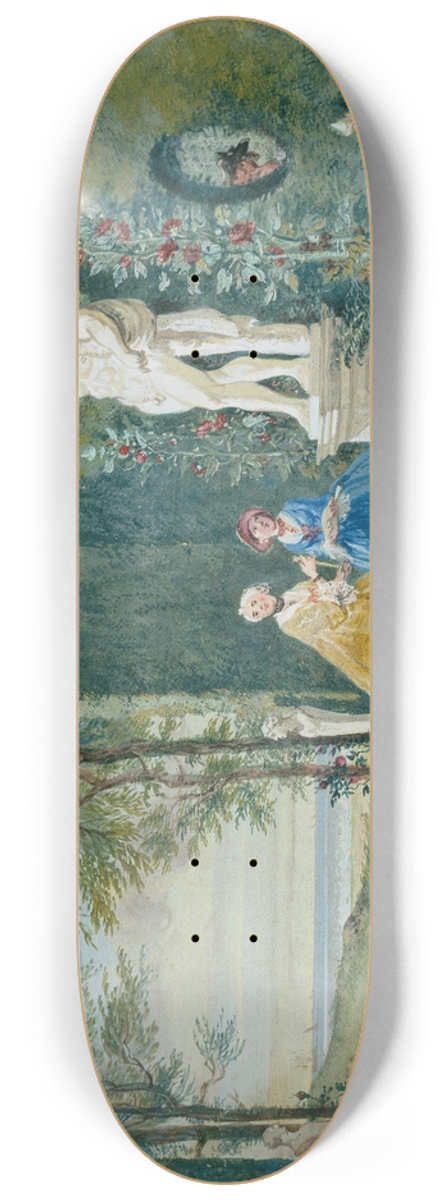 Cornelis Troost - View of a Park with Two Young Ladies by a Statue of Hercules 8.25 inch art skate deck
