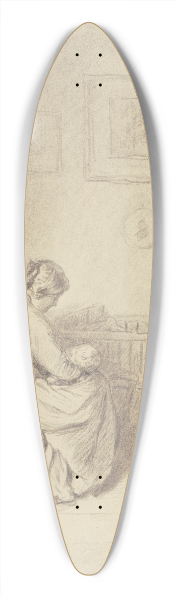Philipp Rumpf - Frau, am Bett eines Kindes sitzend, dieses in ihren Armen in den Schlaf wiegend 39.3 inch art pintail longboard deck