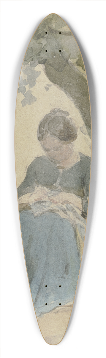 Philipp Rumpf - Frau mit Nharbeit unter einem Baum sitzend 39.3 inch art pintail longboard deck
