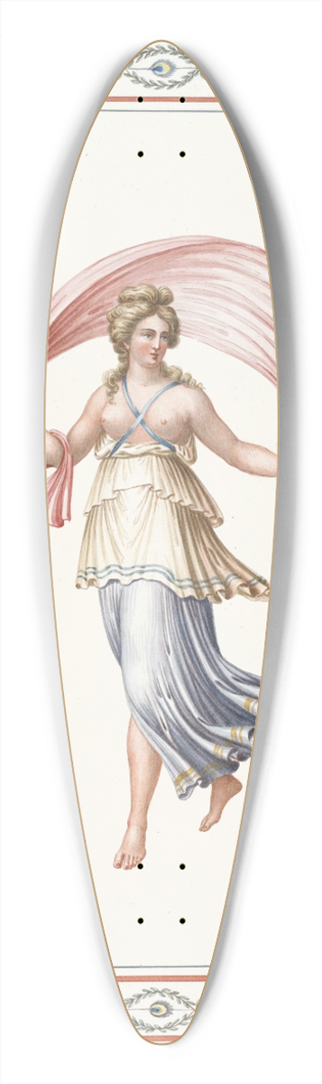 Pierre-Jean Mariette - Partially nude woman holding pink drape. 39.3 inch art pintail longboard deck