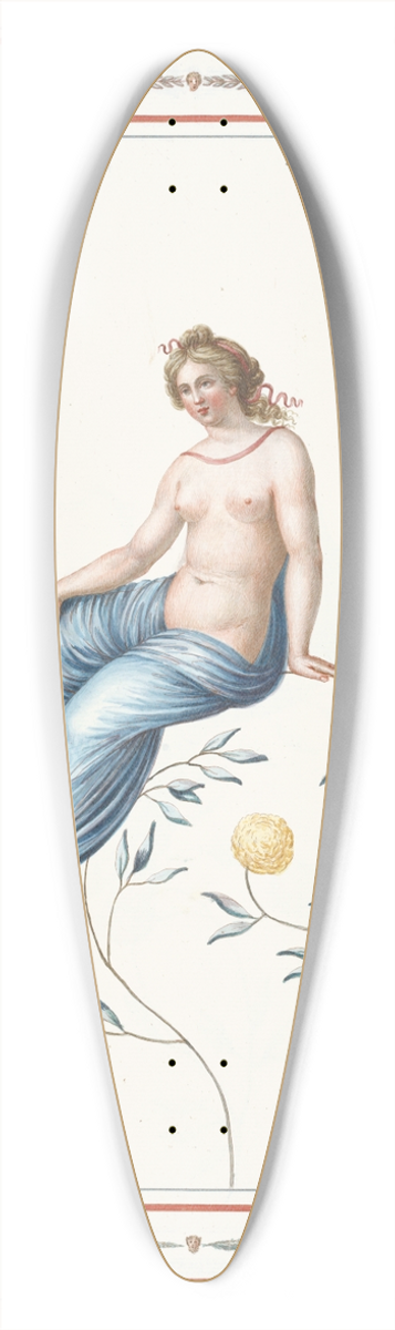Pierre-Jean Mariette - Partially nude woman sitting on flowering branch. 39.3 inch art pintail longboard deck