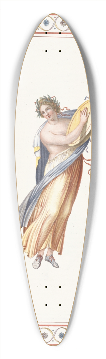 Pierre-Jean Mariette - Partially nude woman wearing wreath and playing tambourine. 39.3 inch art pintail longboard deck