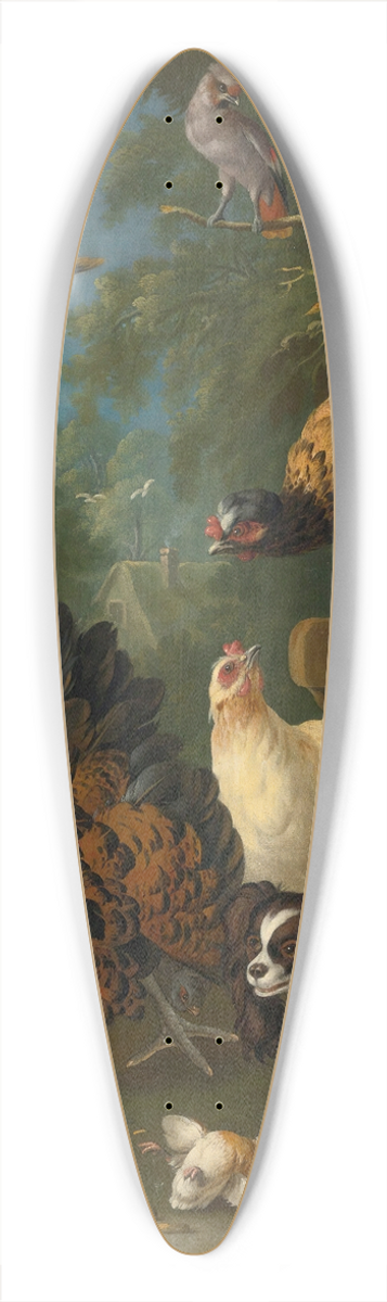 Pieter Casteels III - A Family Of Chickens Fending Off A Spaniel In A Landscape 39.3 inch art pintail longboard deck