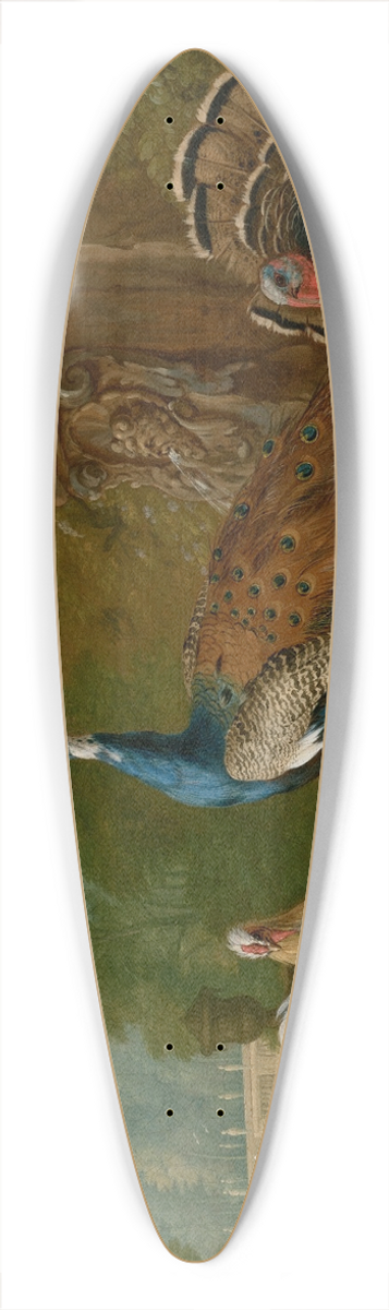 Pieter Casteels III - A peacock, turkey, cockerel, hen, pigeons, other birds and rabbits in a park landscape 39.3 inch art pintail longboard deck