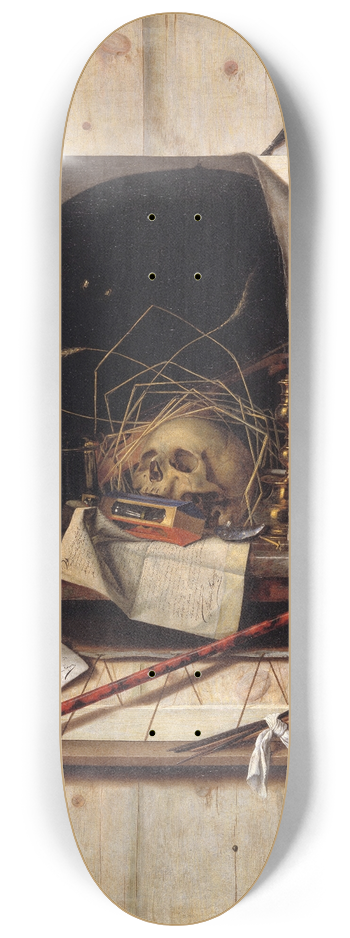 Cornelius Norbertus Gijsbrechts - Trompe Loeil With Studio Wall And Vanitas Still Life 8.25 inch art skate deck