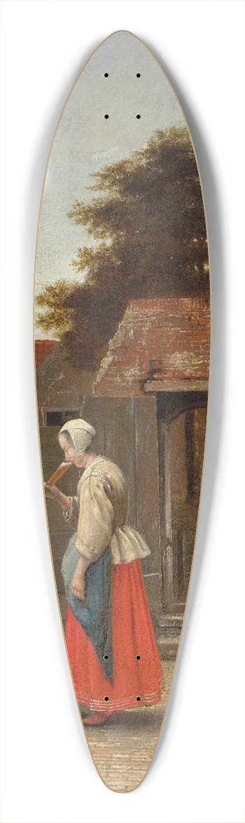 Pieter De Hooch - A Man Smoking and a Woman Drinking in a Courtyard 39.3 inch art pintail longboard deck