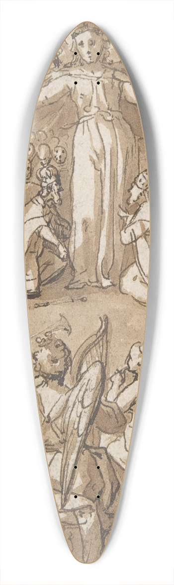 Pieter de Jode I - The Virgin Surrounded by Angels and Representatives of Secular and Ecclesiastical Authorities 39.3 inch art pintail longboard deck