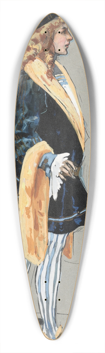 Plinio Codognato - A man standing in a blue doublet and hose in profile 39.3 inch art pintail longboard deck