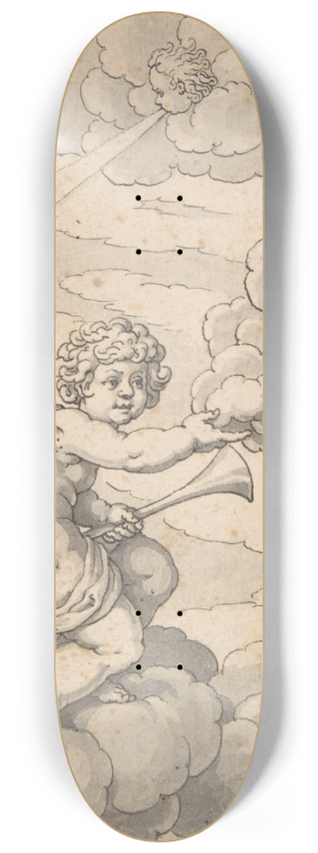 Crispijn de Passe the Elder - Putto Holding a Cloud and Horn 8.25 inch art skate deck