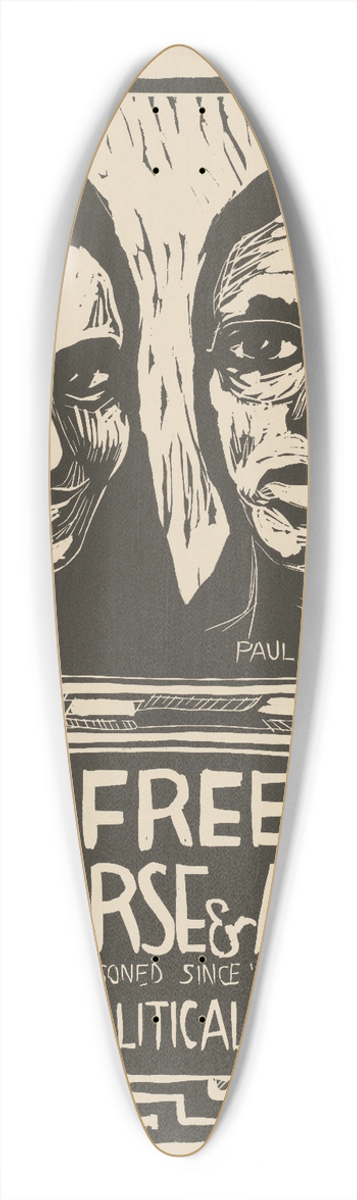 Rachael Romero - Free Skyhorse and Mohawk and all political prisoners 39.3 inch art pintail longboard deck