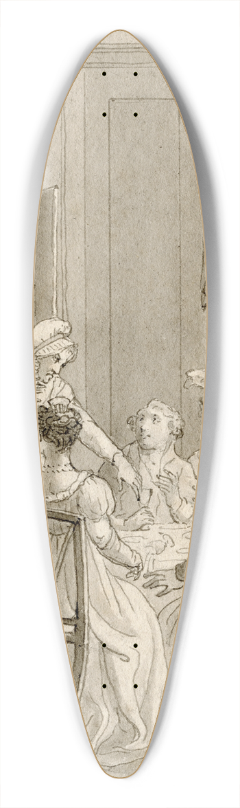 Reinier Vinkeles - Vertoornde vrouw bij tafelend gezelschap: Zij vloog 39.3 inch art pintail longboard deck