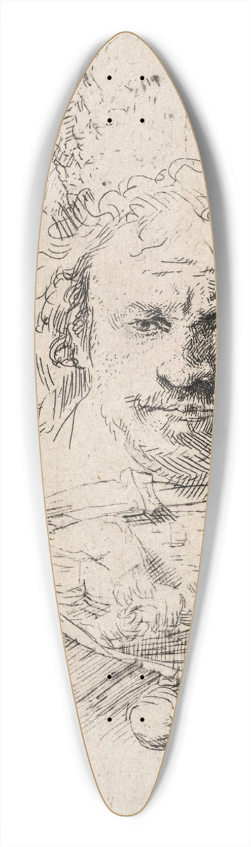 Rembrandt van Rijn - Sheet of Studies with the Head of the Artist, a Beggar Man, Woman and Child 39.3 inch art pintail longboard deck