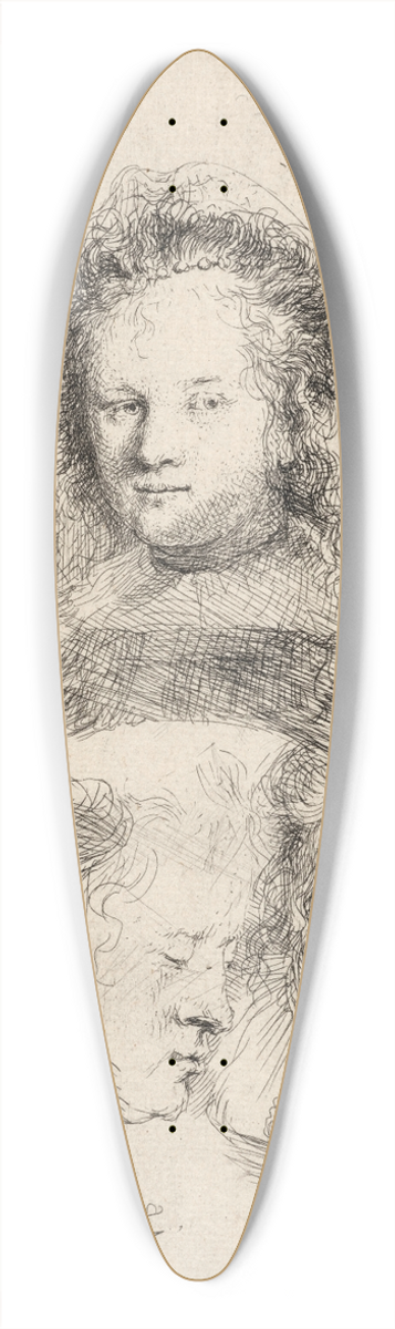 Rembrandt van Rijn - Studies of the Head of Saskia and Others 39.3 inch art pintail longboard deck