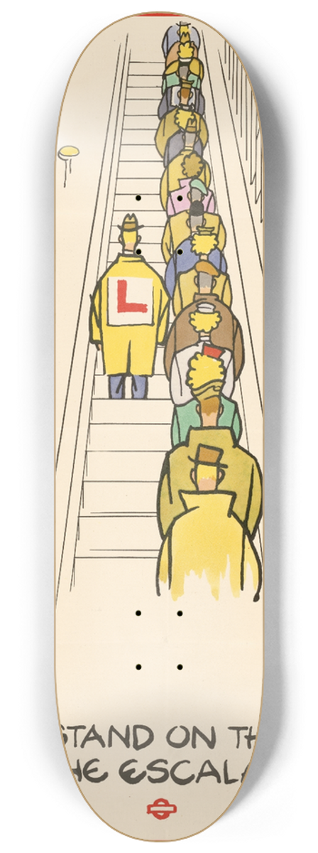 Cyril Kenneth Bird (Fougasse)  - Please Stand on the Right of the Escalator 8.25 inch art skate deck