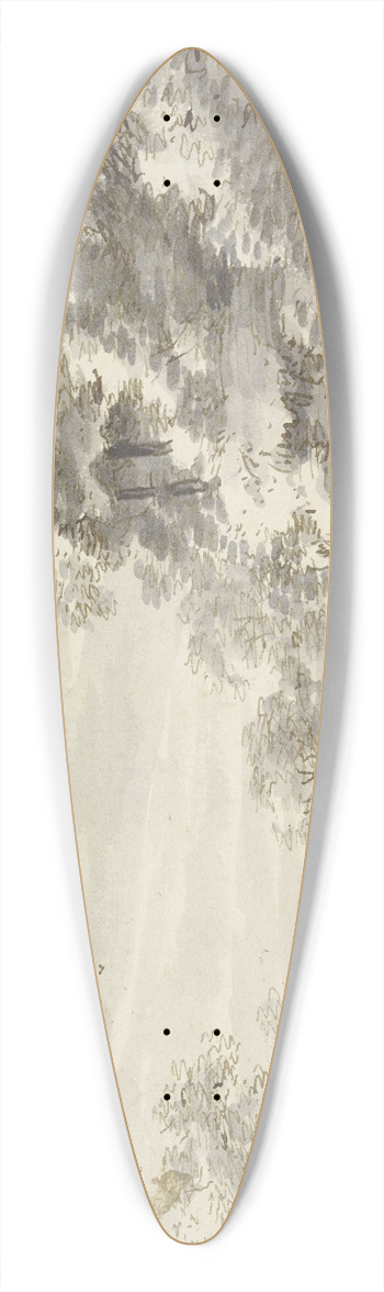 Roelant Roghman - Am Rande eines Waldes fhrt ein Weg ber einen Steg, auf dem Wasser Enten 39.3 inch art pintail longboard deck