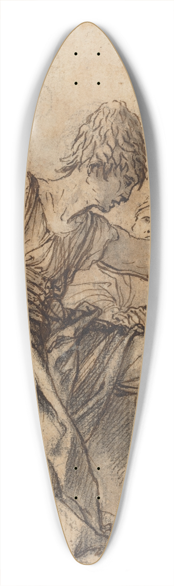 Salvator Rosa - Youth Sitting on a Wall in Conversation with Two Men 39.3 inch art pintail longboard deck