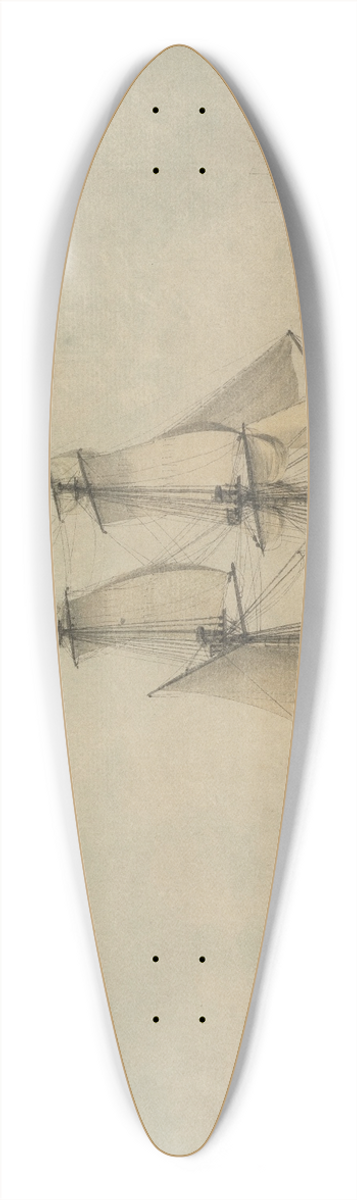 Samuel Atkins - A Trading Brig Preparing to Set Sail on the Thames, Warships Running Down the Estuary Beyond 39.3 inch art pintail longboard deck