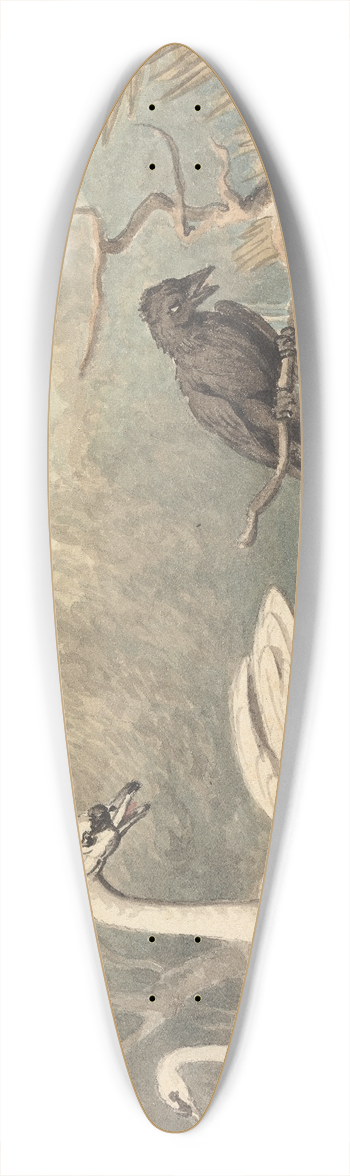 Samuel Howitt - A Raven and Two Swans 39.3 inch art pintail longboard deck