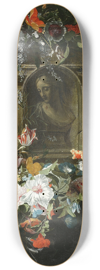 Daniel Seghers - Bust of a woman in a circle of flowers 8.25 inch art skate deck