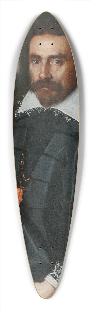 School of Bergamo - Portrait Of A Gentleman, Three-Quarter Length, Holding A Book With A Statue In The Background 39.3 inch art pintail longboard deck