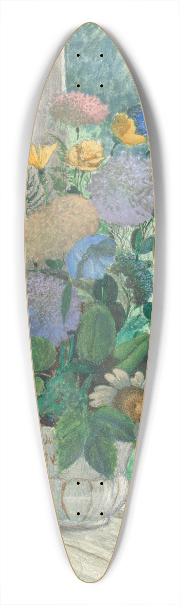 Sergey Chekhonin - Still life with chrysanthemums, bellflowers, cornflowers and daisies in a white vase 39.3 inch art pintail longboard deck