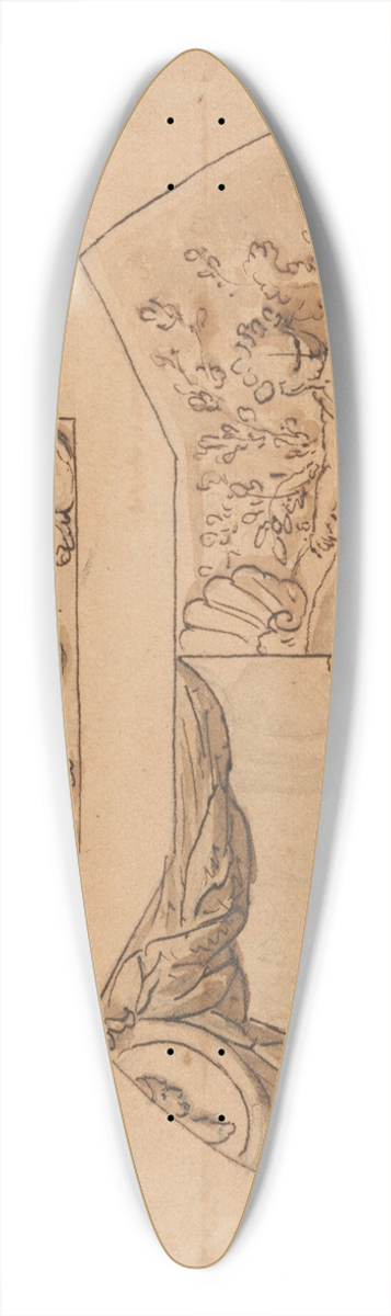 Sir James Thornhill - Design for a Ceiling Decoration (with a Parrot) 39.3 inch art pintail longboard deck