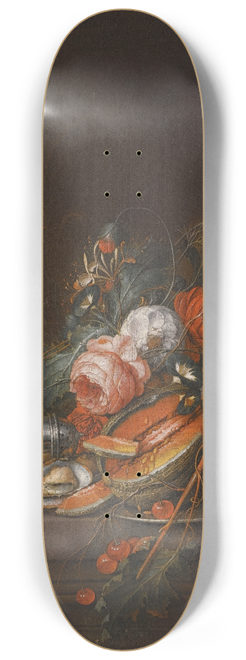 David Cornelisz. de Heem - A Still LifeOf Oysters, Grapes, Cherries, Roses, Corn, Snails,A Melon And A Silver Sugar ShakerOn AStone Plinth 8.25 inch art skate deck