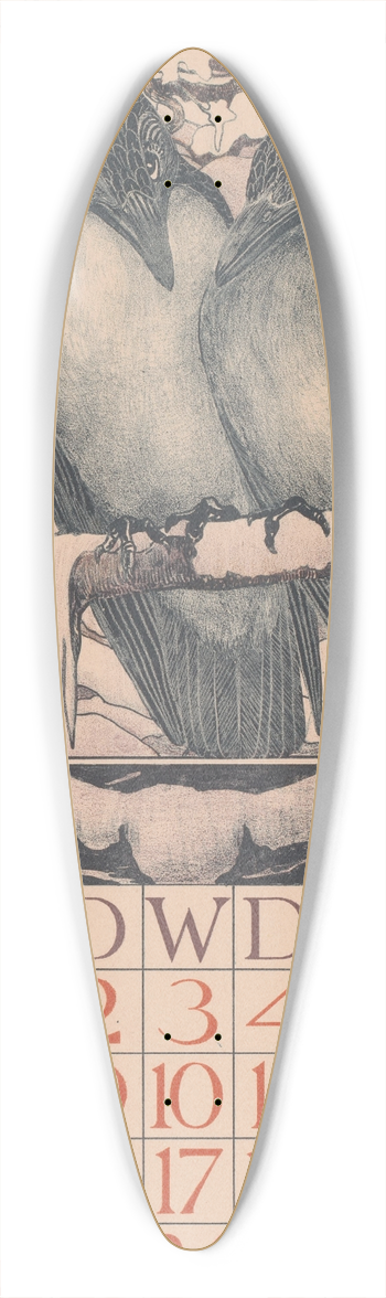 Theo van Hoytema - Kalenderblad december met twee vogels 39.3 inch art pintail longboard deck
