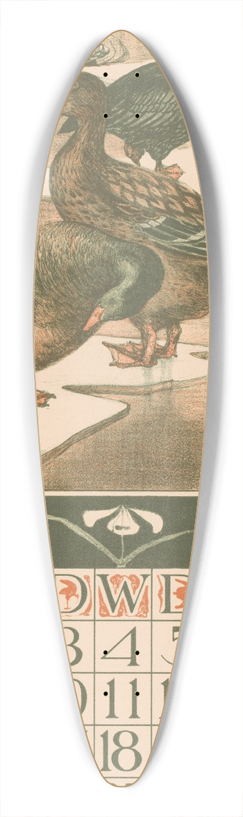 Theo van Hoytema - Kalenderblad februari met eenden 39.3 inch art pintail longboard deck