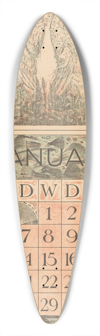 Theo van Hoytema - Kalenderblad januari met pronkende pauw 39.3 inch art pintail longboard deck
