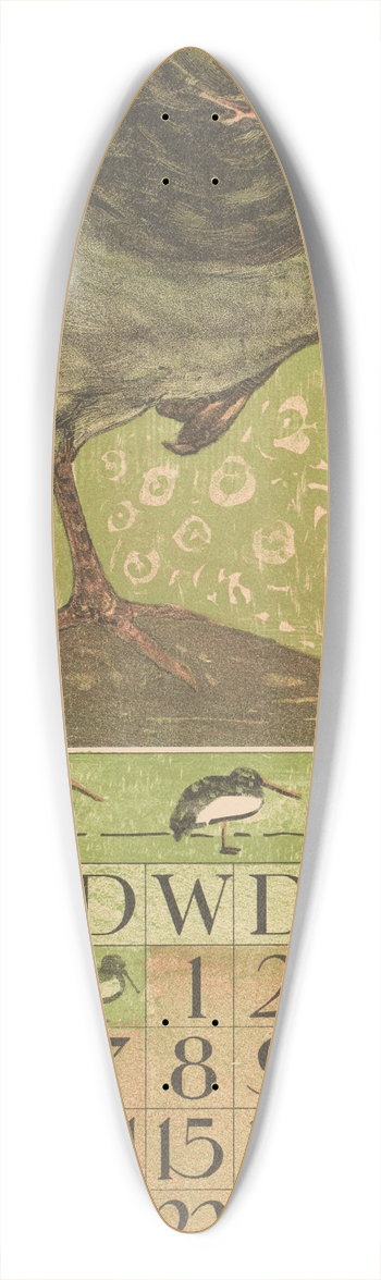 Theo van Hoytema - Kalenderblad juli met scholekster 39.3 inch art pintail longboard deck