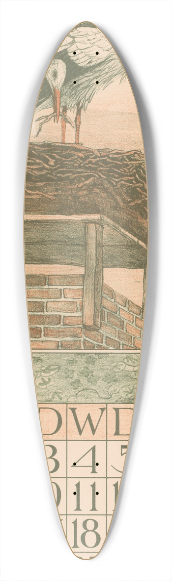Theo van Hoytema - Kalenderblad maart met ooievaars 39.3 inch art pintail longboard deck