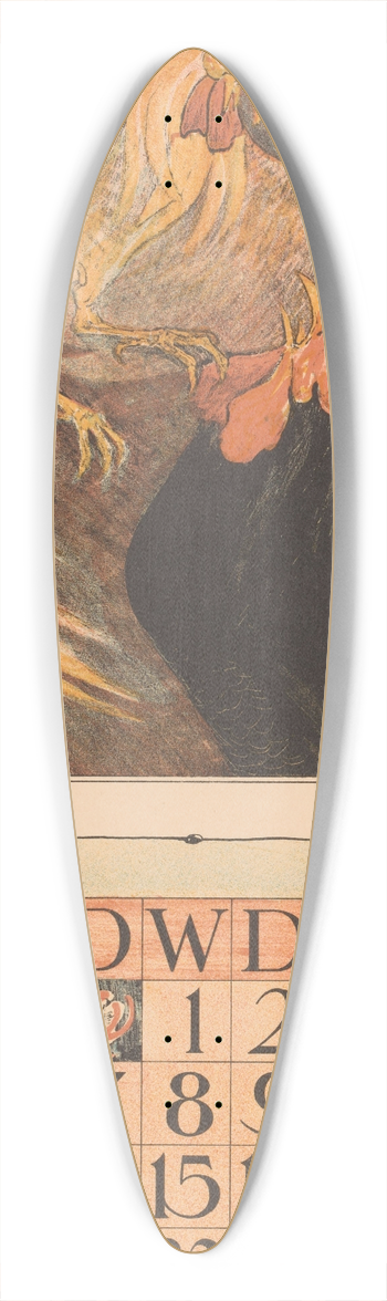 Theo van Hoytema - Kalenderblad maart met twee hanen 39.3 inch art pintail longboard deck
