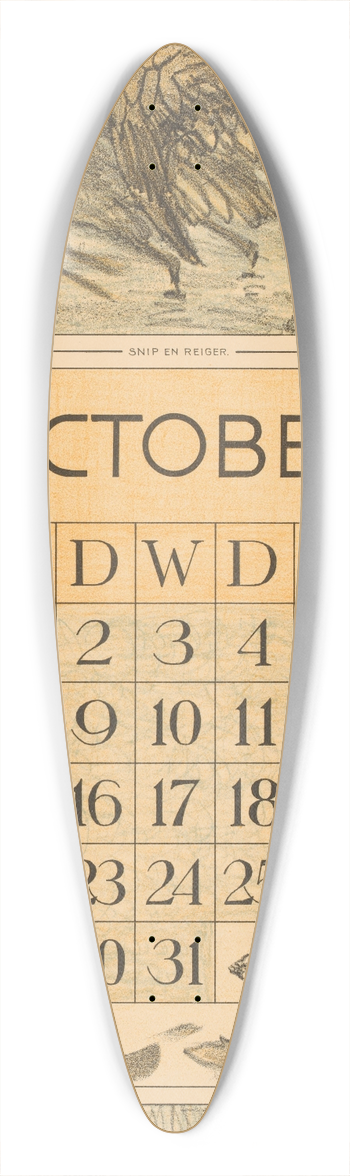 Theo van Hoytema - Kalenderblad oktober met snip en reiger 39.3 inch art pintail longboard deck