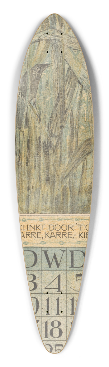 Theo van Hoytema - Kalenderblad september met vogel in het riet 39.3 inch art pintail longboard deck