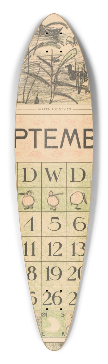 Theo van Hoytema - Kalenderblad september met watervogels tussen het riet 39.3 inch art pintail longboard deck
