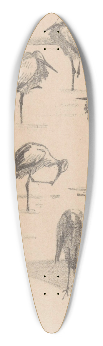Theo van Hoytema - Wenskaart met vijf ooievaars 39.3 inch art pintail longboard deck