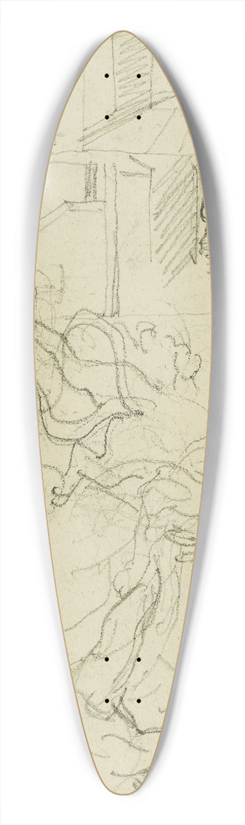 Thodore Gricault - Two compositional studies of a lion hunt 39.3 inch art pintail longboard deck