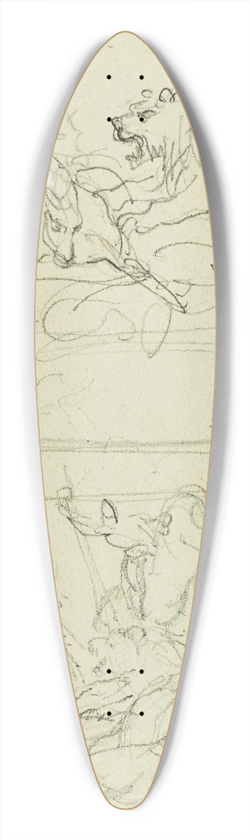Thodore Gricault - Two compositional studies of a lion hunt 39.3 inch art pintail longboard deck
