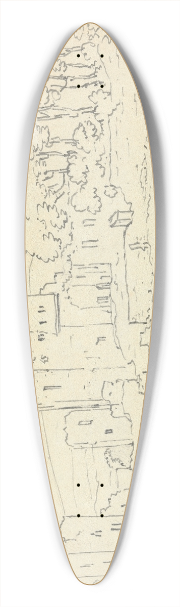 Thomas Bradshaw - Sketch of Castle Ruins with Cows Grazing in the foreground 39.3 inch art pintail longboard deck