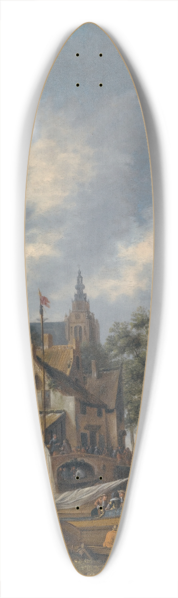 Thomas Heeremans - A Town On The Banks Of A River With Figures At The Waterside 39.3 inch art pintail longboard deck