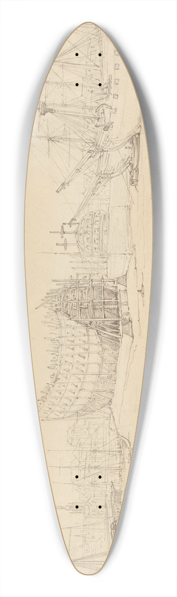 Thomas Rowlandson - Harbor scene 39.3 inch art pintail longboard deck