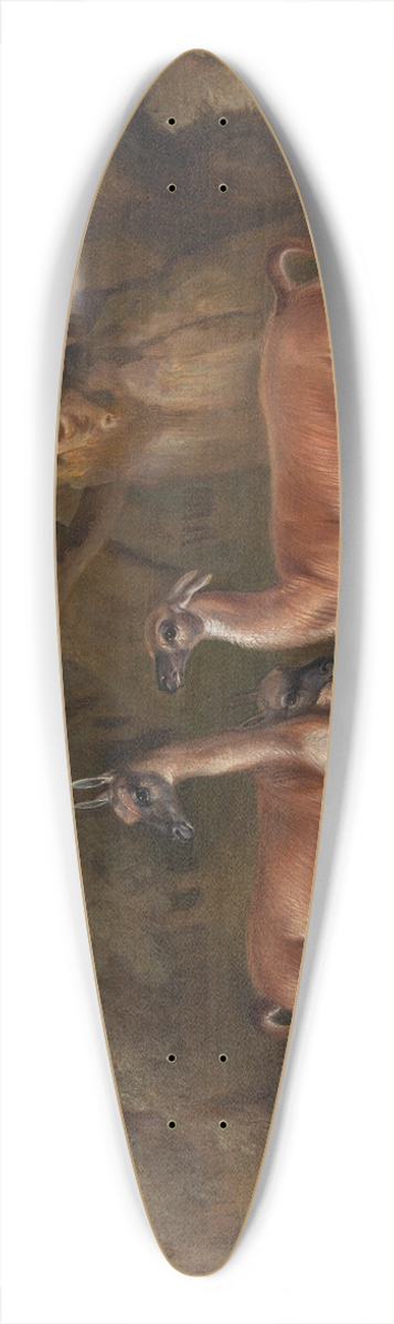 Thomas Weaver - Llamas and a fox in a wooded landscape 39.3 inch art pintail longboard deck
