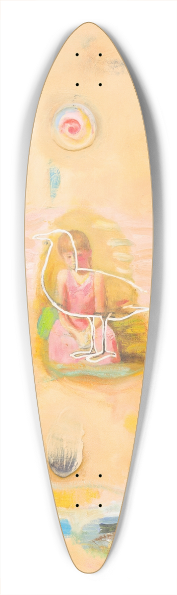 Tiit Psuke - Bird and Fish and Other Things Associated with This 39.3 inch art pintail longboard deck