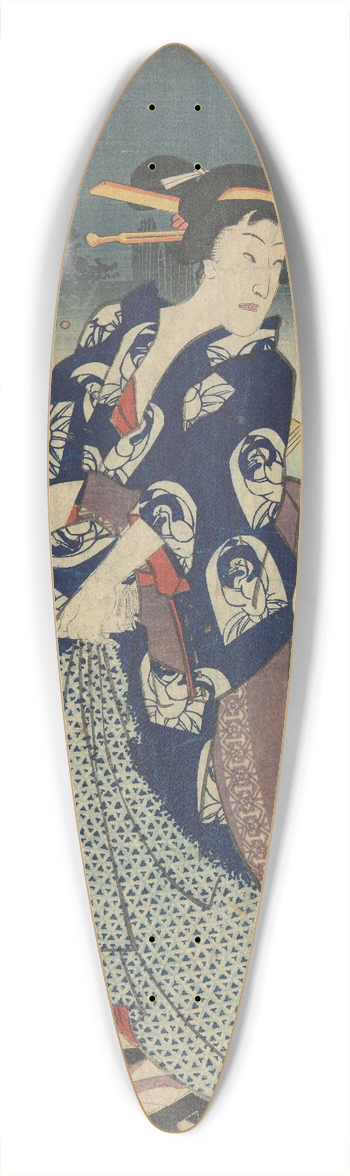 Toyokuni Utagawa - Evening; Woman in Blue Kimono on Roof 39.3 inch art pintail longboard deck