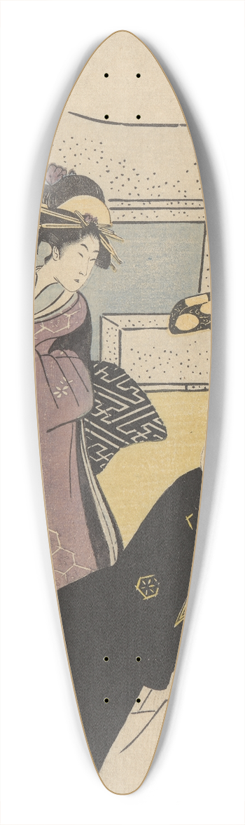 Toyokuni Utagawa - Women in Lavender Kimonos, Man in Black, Fan and Swords 39.3 inch art pintail longboard deck