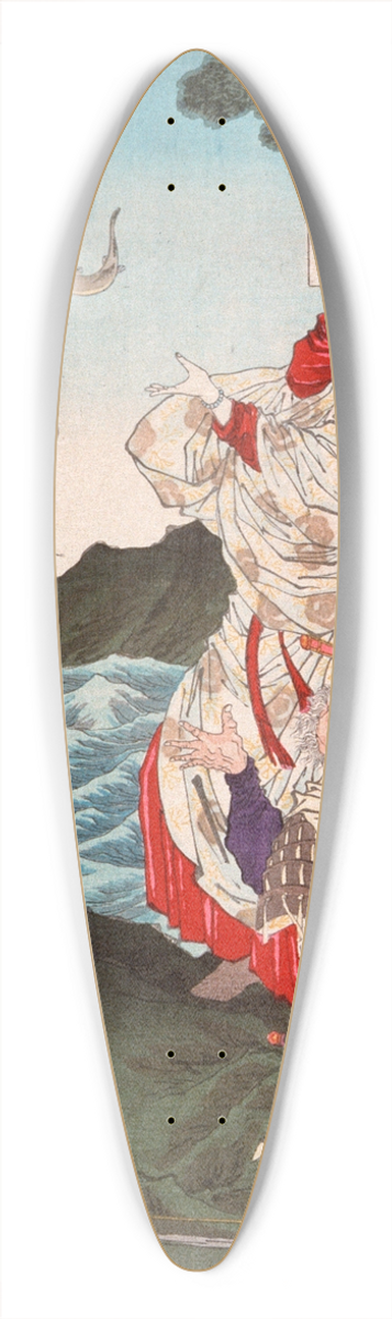 Tsukioka Yoshitoshi - Empress Jing and Takeuchi no Sukune Fishing at Chikuzen 39.3 inch art pintail longboard deck